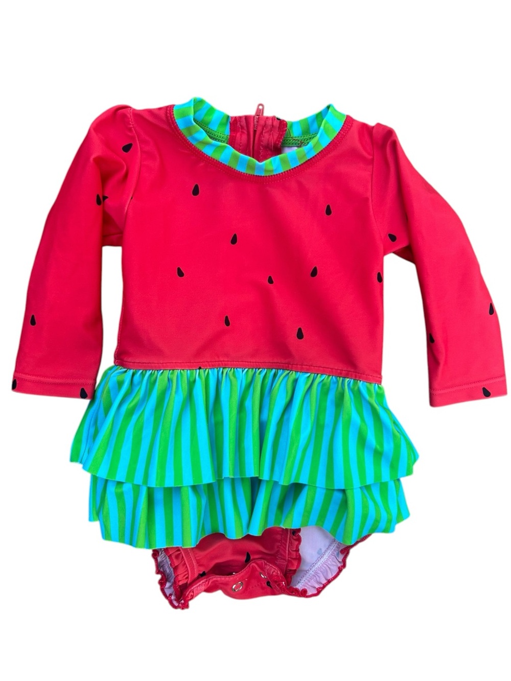 RuffleButts Baby Girl 6-12 Months Watermelon Swimsuit Rashguard